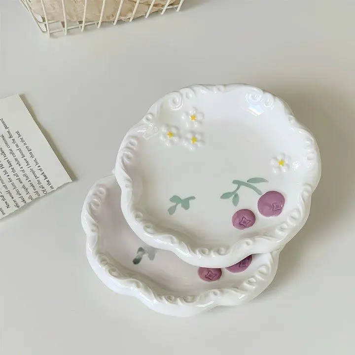 Blueberry Daisy Dessert Plate 6 inch Ceramic with Wild Blueberry Clusters & Daisy Blooms Microwave & Dishwasher Safe 5.5" x 0.6"