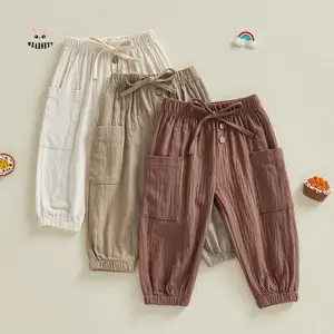 Toddler Boys Elastic Waist Jogger Pants Solid Color Cargo Trousers with Pockets Kids Casual