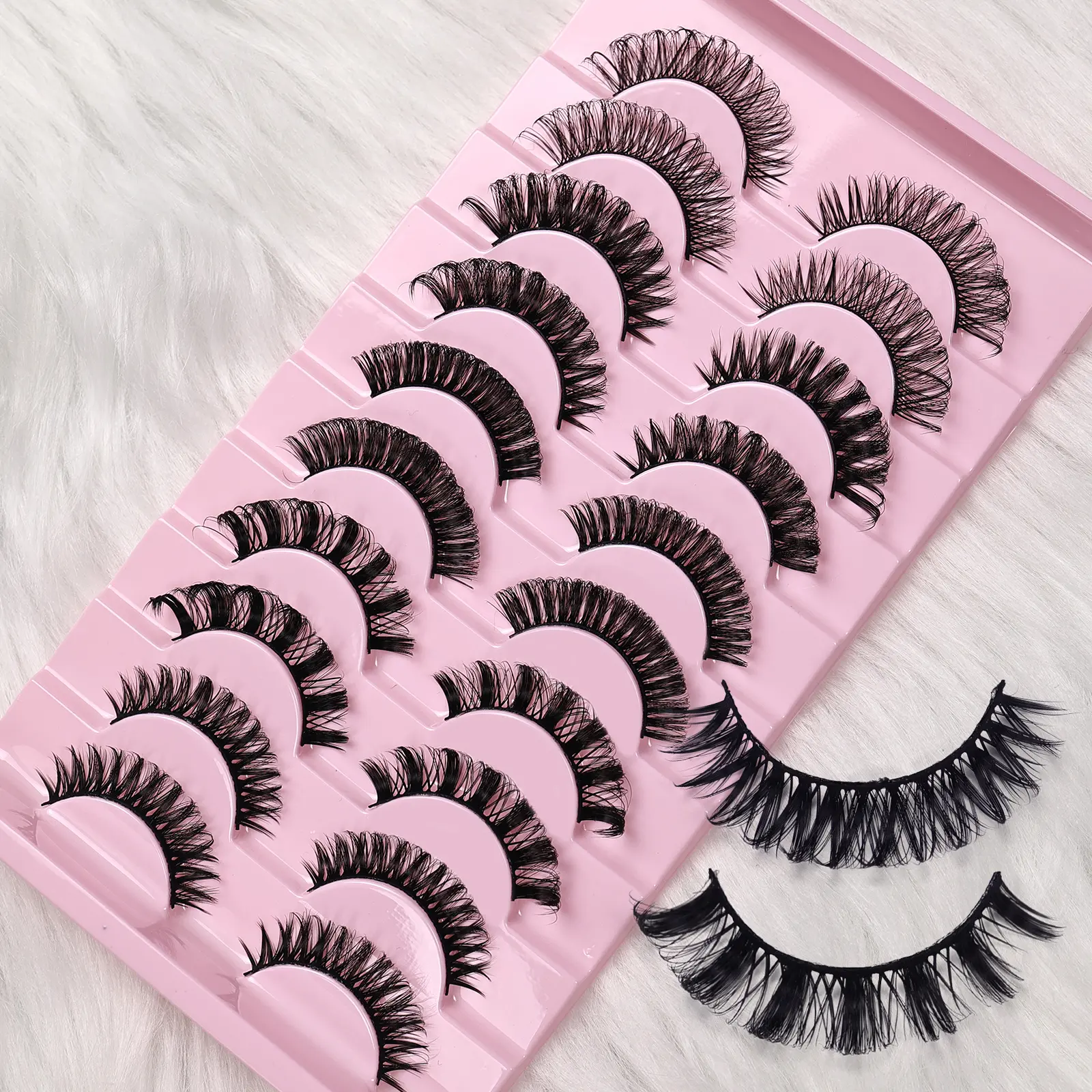 10 Pairs Russian D Curl Fake Lashes, Soft Reusable Beginner-Friendly False Lashes for Daily Party Date Cosmetic Eyelash