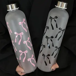1000ML Butterfly Knot Water Bottle, Matte Plastic Sports Bottle, Anti-Slip Leak-Proof Durable Design, Portable Travel Cup, All Seasons Office Style, Leakproof Water Bottle
