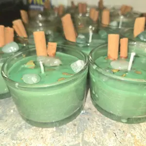 HANDMADE MONEY MAGIC 8oz Candle  made with real herbs and crystals & iNTENT for manifesting money/prosperity