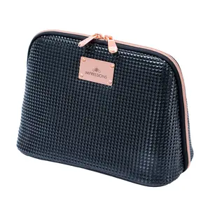 Impressions Raven Large Cosmetic Bag - Versatile Design with Rose Gold Accents & Pyramid Studded Pattern for Travel & Beauty Essentials