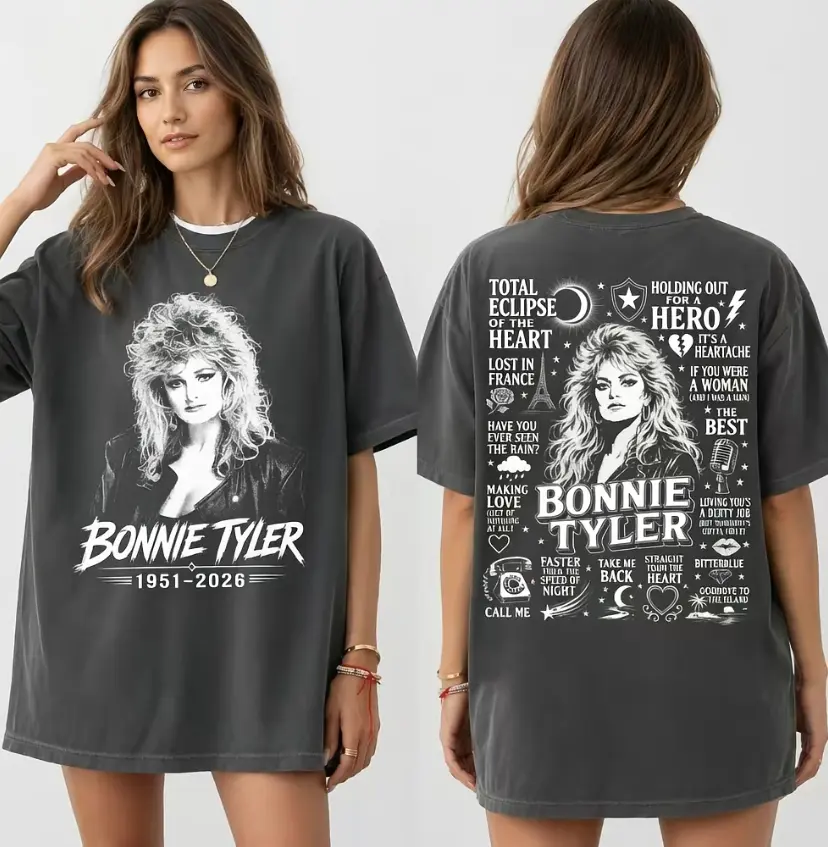 Rip Bonnie Tyler Tribute Legend Two Sided Tee Shirt, Total Eclipse of the Heart Tee, 80s Music Graphic T-Shirt, Vintage Rock Concert Tee, Retro Music Lover Gift