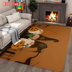 2D flat large  velvet carpet with cartoon cat Halloween costume. Living room carpet, perfect for hallway, bedroom and game room modern home decor