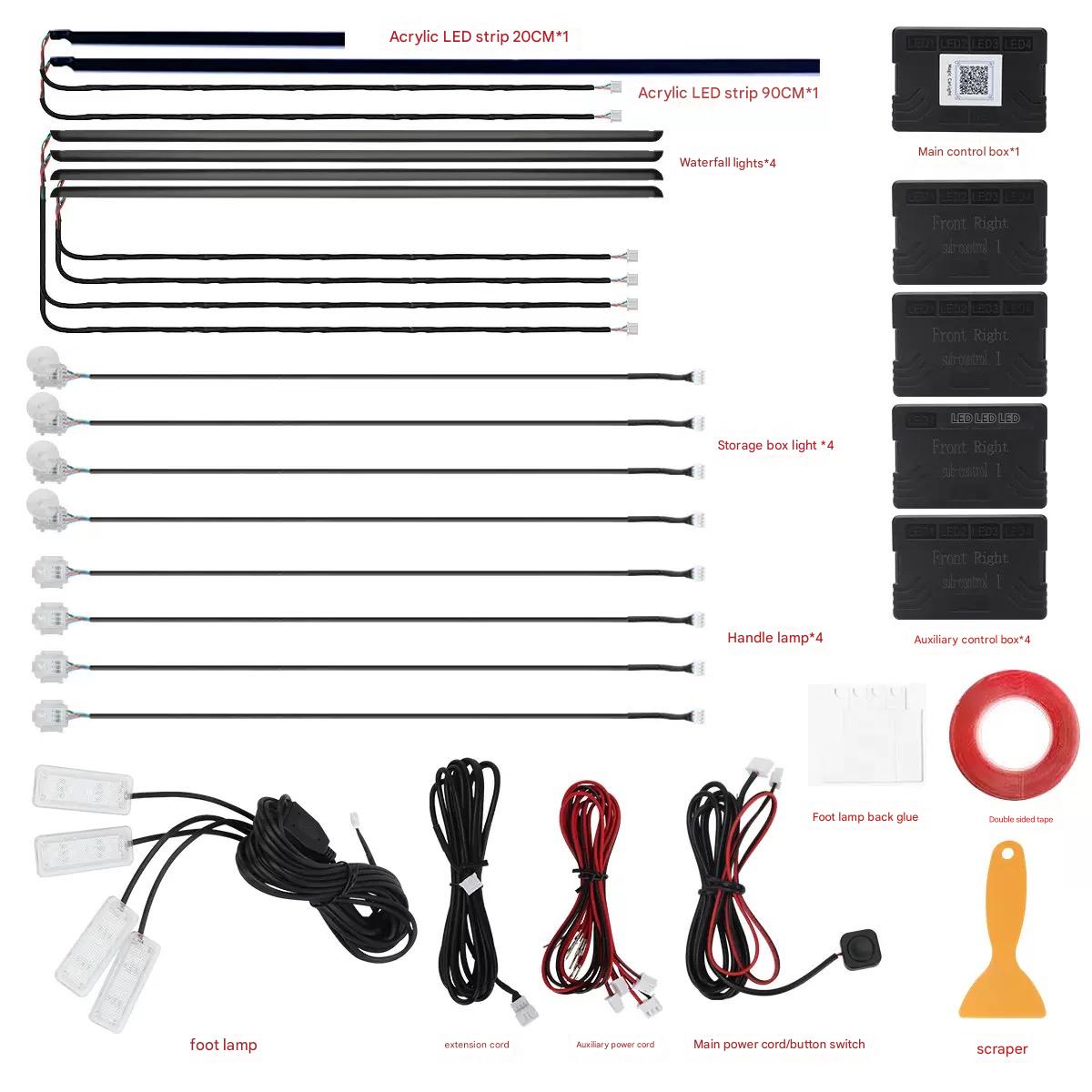 18-in-1 Ultra-Chroma Waterfall Car Ambient Lighting Kit, Professional Dreamcolor RGB Flowing LED Strips ,Dreamcolor Music Sync Interior Glow,App Control RGB Interior LED Lights with Music Sync, Panoramic Dreamcolor Glow for All Cars & SUVs