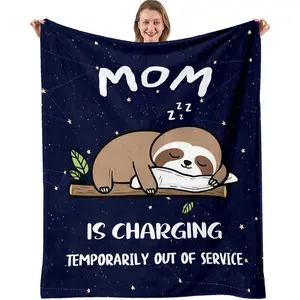 Gifts for Mom Flannel Blanket, Mom Gift from Daughter Son, Mothers Day Birthday Gifts for Mama, Mother is Charging Sloth Throw Blanket