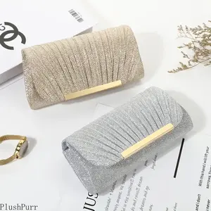 Sparkly Sequin Evening Bag for Women, Pleated Chain Shoulder Clutch, Glam Party Handbag, Lightweight Elegant Statement Purse for Wedding Guest, Prom, Cocktail & Date Night