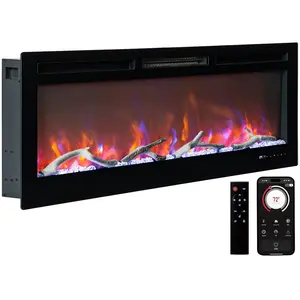 50" Recessed and Wall Mounted Electric Fireplace  Inserts, Smart Wifi Infrared Linear Fireplace with Remote Control, 12 Realistic Flames Options, 750W/1500W