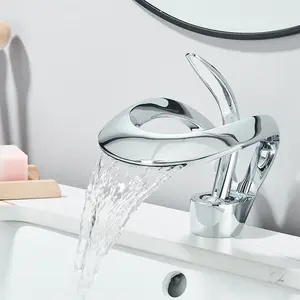 Senlesen Modern Bathroom Faucet Chrome Waterfall Bathroom Sink Faucet Single Hole Single Handle Bathroom Vanity Mixer Taps