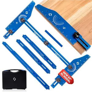 Stair Tread Template Tool -  Alloy Jig for Accurately Measuring Angle, Length, & Depth, Stair Gauge - Compatible with Many Types of Layout Projects (Up to 63"), Comes with Sturdy Case