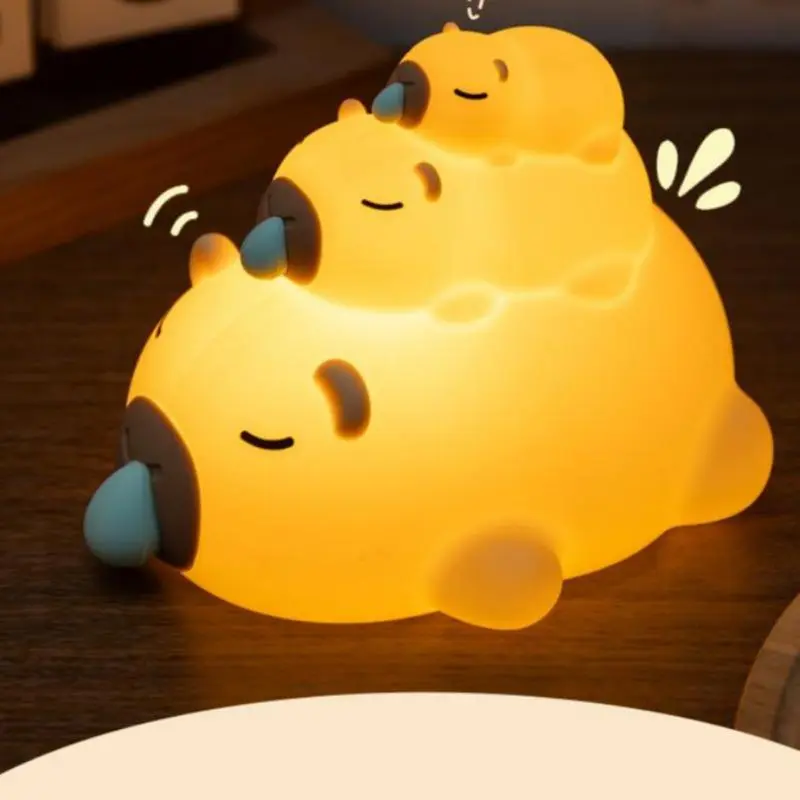 LED Cute Capybara Night Light with Adjustable Brightness, Soft Silicone Bedside Lamp for Kids, Rechargeable Sleep Companion Gift