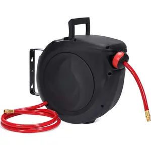 Air Hose Reel Retractable 50ft - Air Compressor Hose Reel 3/8in Hybrid Polymer Hose |   5IN Lead in with Brass tings |   Ceiling/Wall 180 °   Swivel Mount Heavy Duty  Garage Workshop |   Max 300 PSI, Red