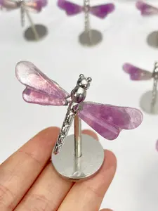 1pc Natural Fluorite Dragonfly Ornament with Stand, Crystal Decor for Home Office Desk, Creative Gift Idea for Mother's Day