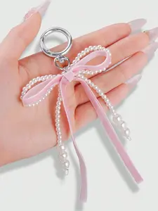 Faux Pearl Decorated Bow Design Keychain, Cute Bowknot Keychain for Women & Girls, Fashion Accessories for Daily Use, Trendy All-match & Exquisite Keychain for Birthday Gift, Cute Soft Keychains, Keychain for Bags