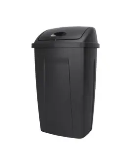 Swing Top Lid 13 Gallon Kitchen Garbage Can Heavy Duty Black Plastic Waste Bin for Everyday Use Durable and Stylish