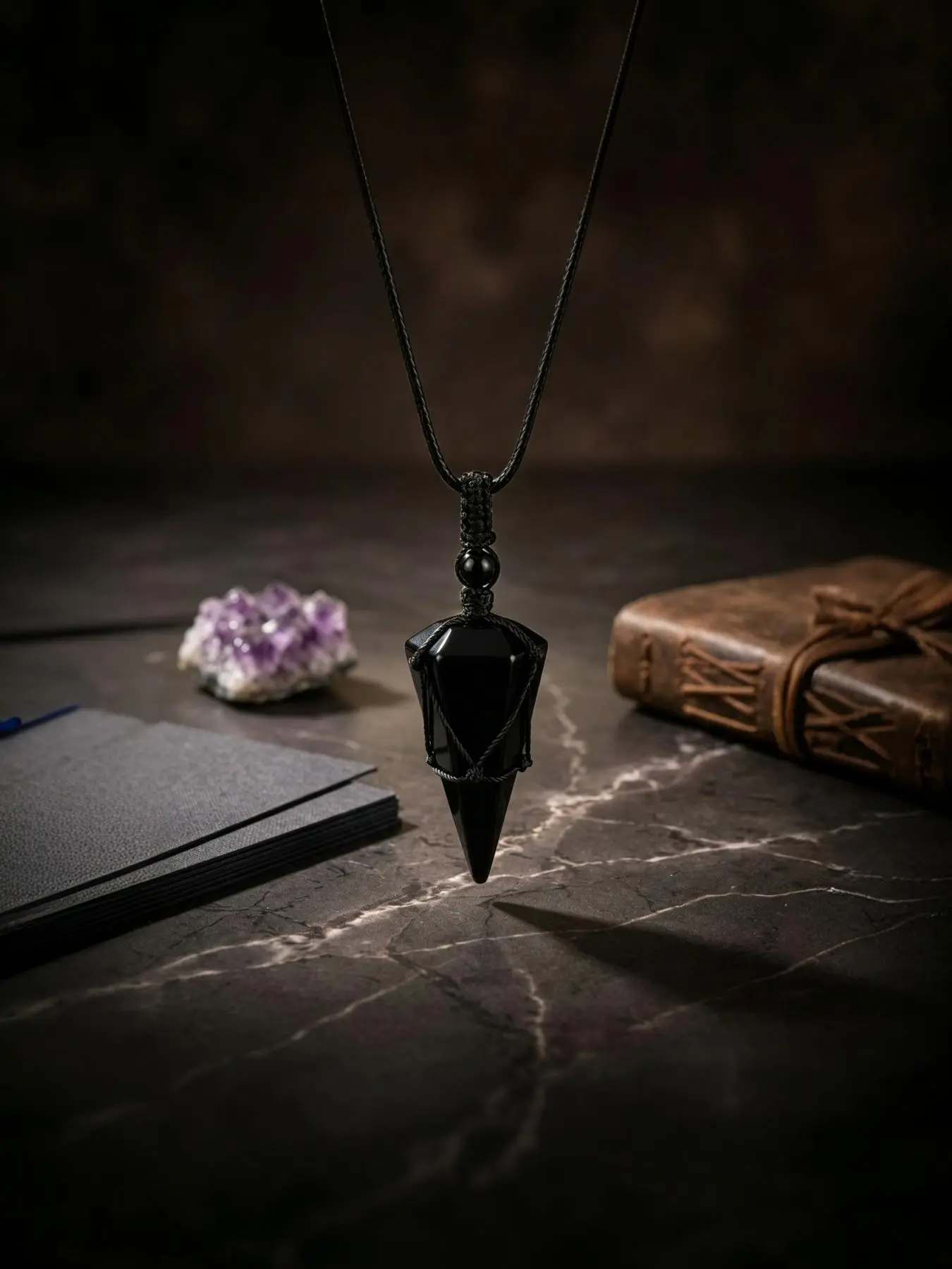 Natural Obsidian Stone Pendant Necklace - Adjustable Black Gemstone Wrap Necklace for Protection & Daily Energy Fashion Pendants Necklace Pendant Jewelry Crystal Jewellery Crystal Necklace#Fashionweek#Fallfreshness#test