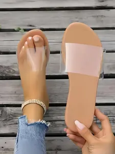 Women's Simple Plain Transparent Band Slip on Slide Sandals, Casual Comfortable Non-slip Sandals for Summer, Lightweight Breathable Shoes for Daily Wear