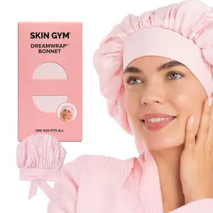 Skin Gym Pink Satin DreamWrap Hair Bonnet Adjustable Oversized for Frizz-Fighting & Smoothing Overnight Protection