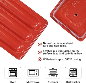 French Bread Pan with Three Independent Slots and Cover,Ceramic Rectangular Bread Tray with Even Heating and Crispy Crusts Baked Bakeware Bake