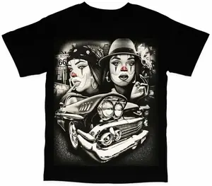 Men's Classic Knitted Short-Sleeve Cotton T-Shirt - Soft, Breathable, Sporty Streetwear Top with Customized FEEGO Tears Of A Clown Chola Lowrider Bomba Menswear Design, Black