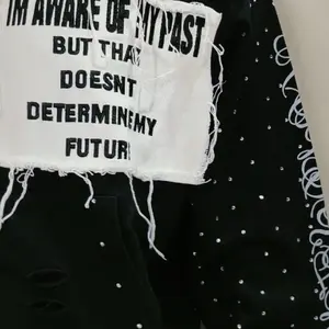 VOIDSTXR "I'm Aware Of My Past" Zip-up Rhinestone Distressed Long Sleeve Jacket with Bold Lettering and Distressed Design