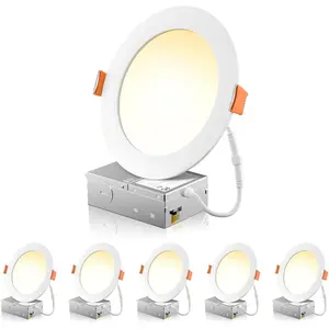 6 Pack 6 Inch 5CCT Ultra-Thin LED Recessed Ceiling Light with Junction Box, 2700K/3000K/3500K/4000K/5000K Selectable, 1050LM Brightness, Dimmable Canless Wafer Downlight, 12WEqv110W, ETL&FCC