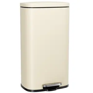 Arlopu 8 Gallon Step Trash Can, Stainless Steel Garbage Bin with Removable Plastic Inner Bucket, Household Waste Bin, Soft-Close, Fingerprint-Proof, Black, Beige, Brown, Silver, White