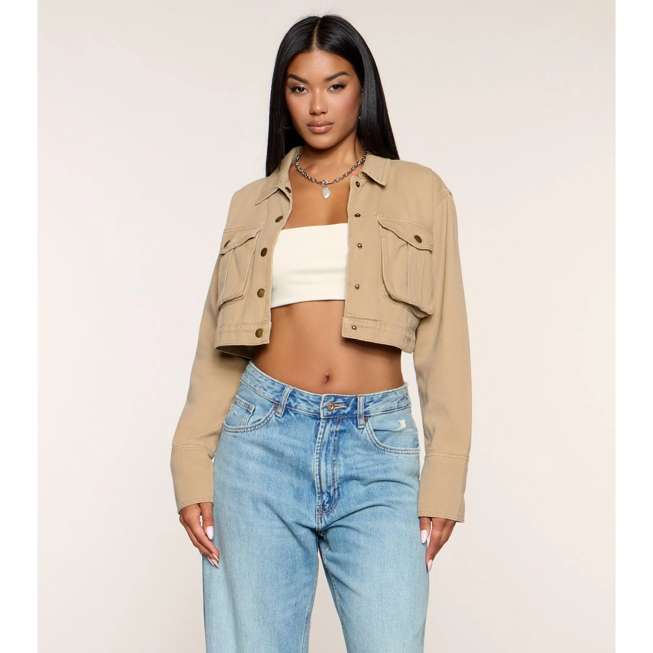 Laid-Back Looks Twill Cropped Jacket
