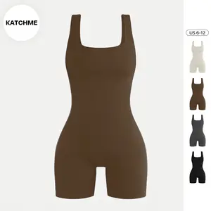 KatchMe Women's Athletic U Neck Sleeveless Ribbed Stretch Playsuit, Comfort Basic Plain Bodysuit, Butt-Lifting Womenswear, Sport & Outdoor Clothing(US/CN)