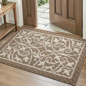 LUMIRUGS Front Door Mat Entryway, Inside Welcome Entrance Doormat Low Profile Thin, Non Slip Washable Entry Mats for House Floor Dirt Trapper, 32x48, Brown
