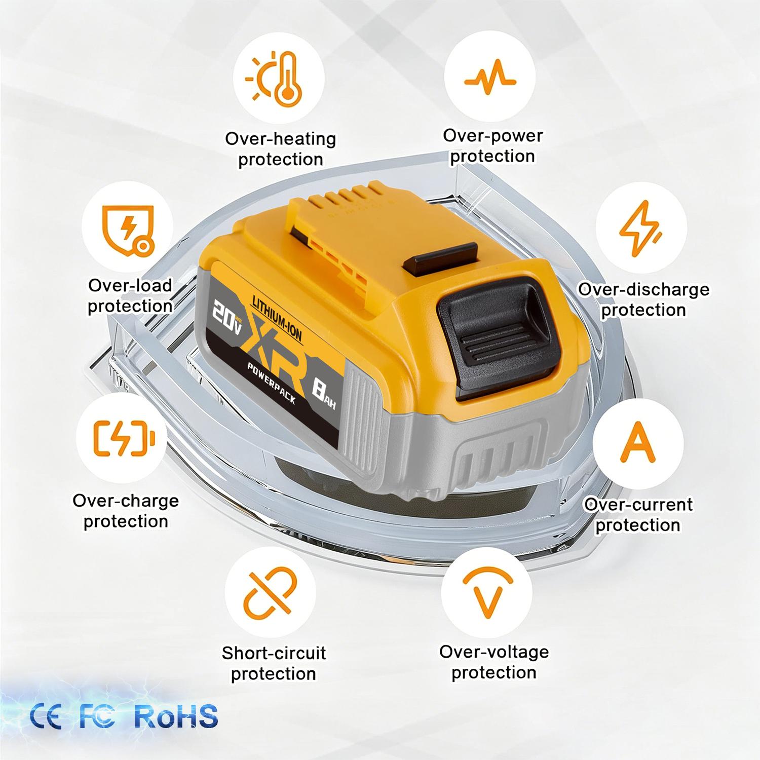 Brand New Upgrade Dewalt Replacement Battery 20V Max 8.0Ah Lithium Compatible with DCB208 DCB200 DCB206 DCB205 DCB204 Cordless Power Tools high-capacity