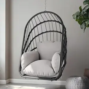 Yitahome Swing Egg Chair with Cushions 350lbs, Wicker Hammock Chair Foldable Hanging Basket Chair W/O Stand for Outdoor, Indoor, Patio, Bedroom - Grey