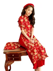 The Blooming Rose Modernized Red Ao Dai Set E11