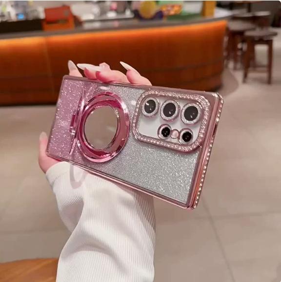Compatible with S26Ultra/S25Ultra/s24 /s23 /s22 Mirror Stand Glitter phone case -HN-SX414-1