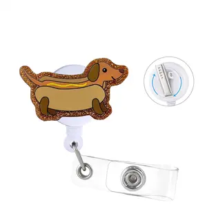 Cute Dachshund Design Acrylics Premium Decorative Badge Holder, 1 Count Retractable Badge Reel, Funny ID Holder for Office School Hospital Outdoor