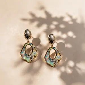 Swyii Oval Dangling Abalone Shell Earring Statement Jewelry for Women, Party Beach Iridescent Effect, Perfect Gift for Mom, Holiday Special Deal, Daily Wear