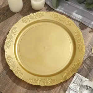 10-Pack Plastic Round Dinner Plates 10" Gold Embossed Scalloped Edge - Stylish Disposable Party Plates for Weddings & Celebrations