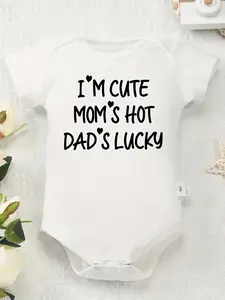 ZCAYNGER 100% Cotton Youngsters Onesie - "I'm Cute, Mom's Hot, Dad's Lucky" Fun Letter Print, Soft Round Neck Romper for Youngsters, Machine Washable
