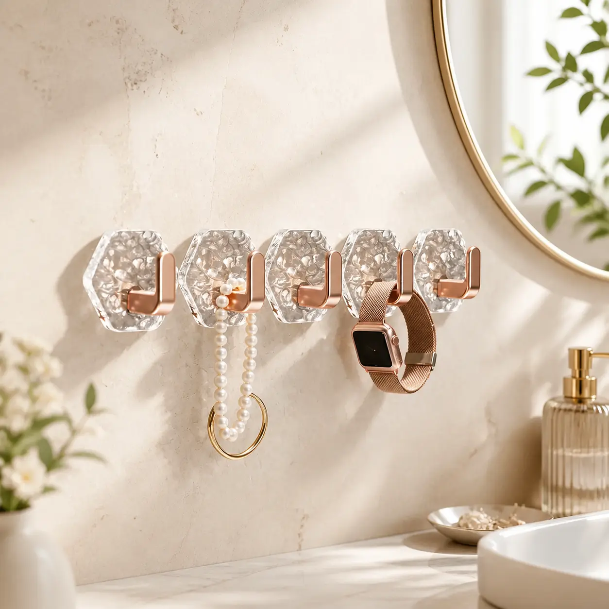 Self-Adhesive Wall Hooks 10/20 Pack, Hexagonal No-Drill Sticky Hooks for Bathroom, Kitchen, Towels, Keys & Coats, Waterproof Rustproof