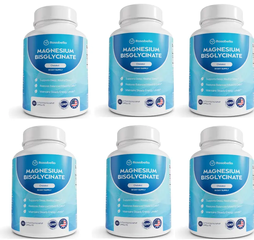 6 Pack Rosabella Magnesium Glycinate – Naturally Supports Deep Sleep, Calm Energy, and Muscle Recovery* 90 capsules