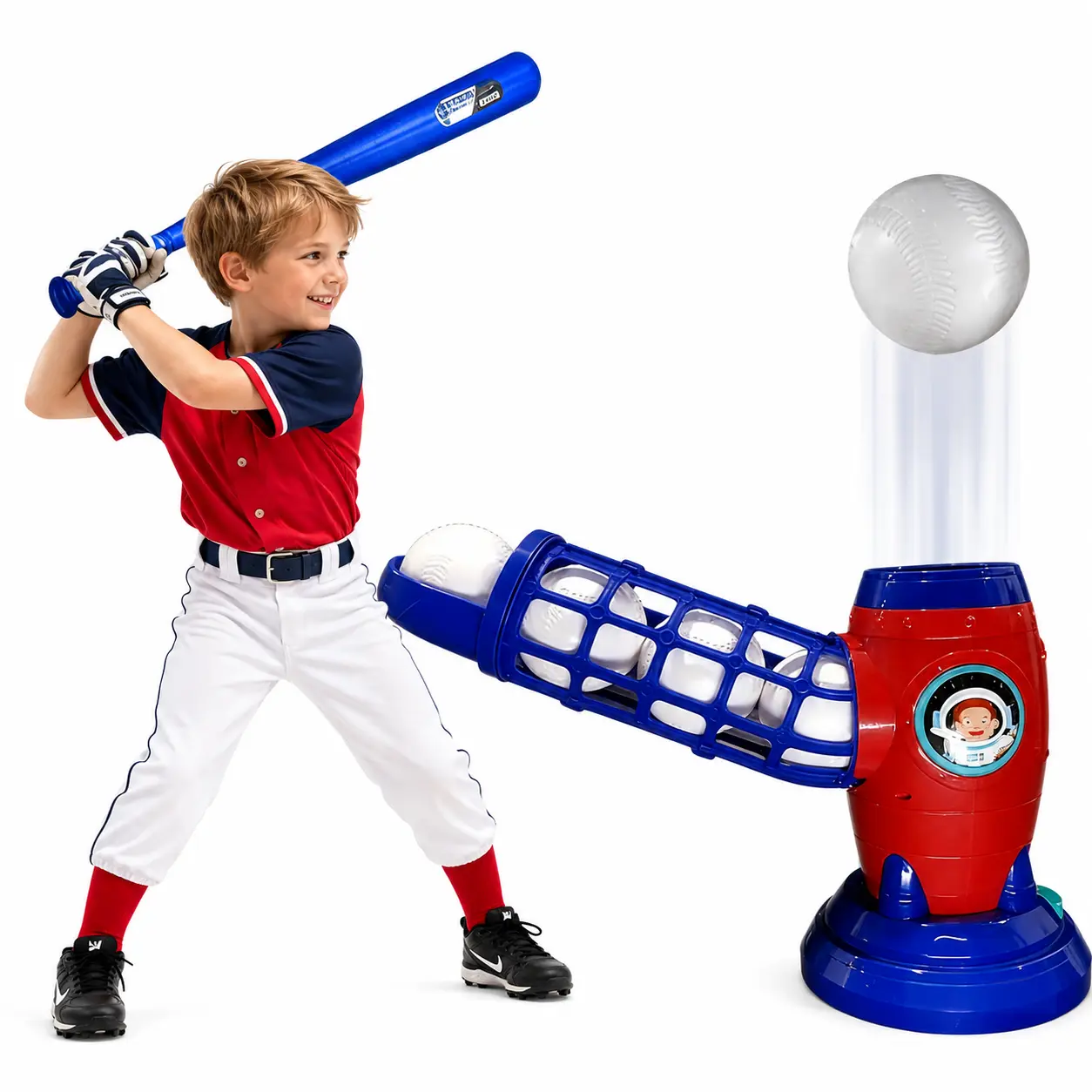 Kids' Automatic Baseball Pitching Machine Set - Includes Launcher, Bat, 10 Plastic Balls, Outdoor Sports Training Activity Toy for Ages 3+, Ideal Gift for Boys & Girls