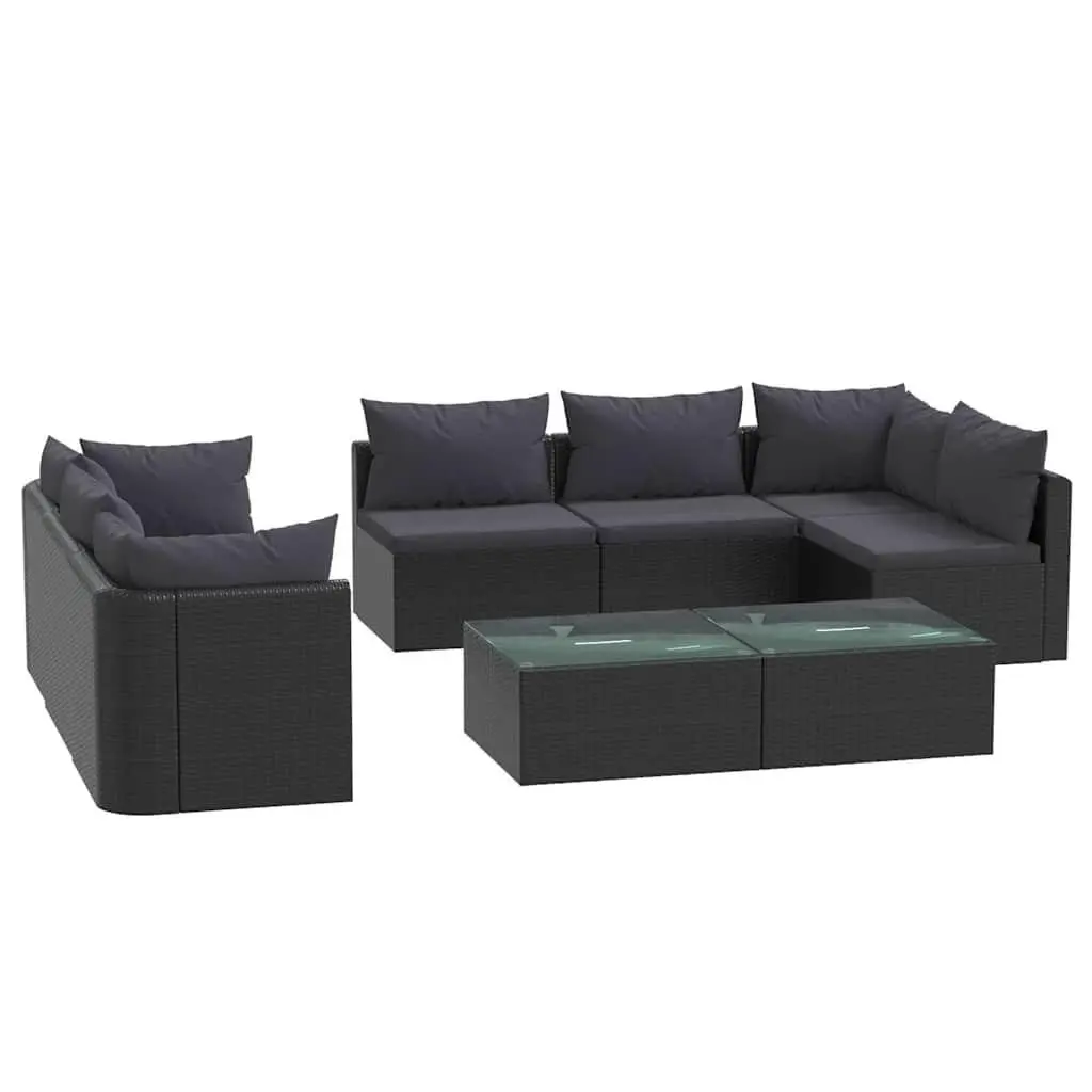 vidaXL Patio Lounge Set 9 Piece, Outdoor Sofa Set with Cushions and Table, Sectional Sofa, Patio Wicker Furniture Set for Garden Porch, Rustic, PE Rattan Black 46551