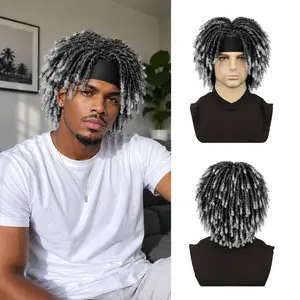 Men’s Synthetic Dreadlock Wig with 6 Inch Sports Headband, Braided Twists Curly Ends Adjustable Breathable Cap for Daily Wear