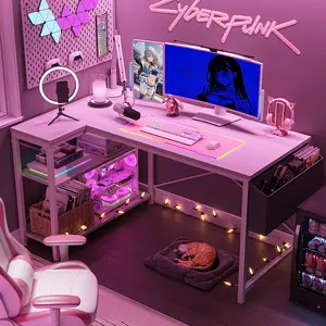 【BlackFriday New Release】Raybee 39''/47'' Gaming Desk L Shaped Computer desk with storage & Power Outlets USB for Home Office & Bedroom,Easy Assemble and Space-Saving,Gaming Equipment