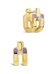 Zella CZ & Enamel Huggie Hoop Earrings