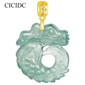 Natural Icy Blue Water Jadeite Dragon Fish Pendant Ice Jade Pendant Fashion Women's Jade Pendant Necklace