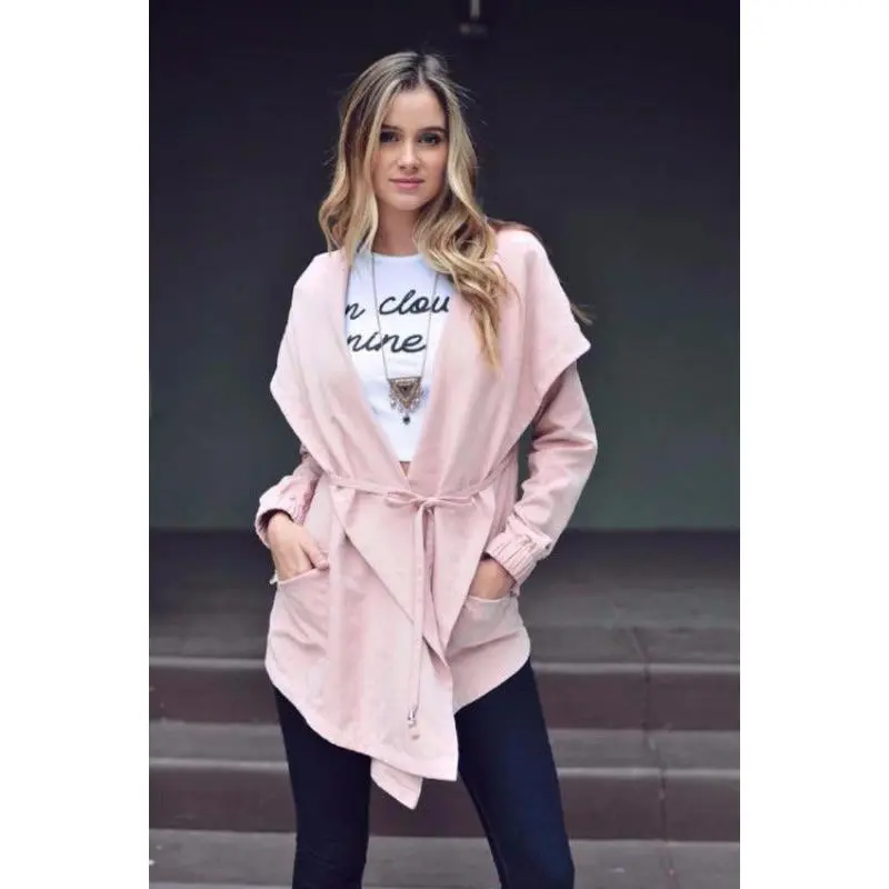 Shawl Collar Suede Wrap Jacket - Dusty Pink
