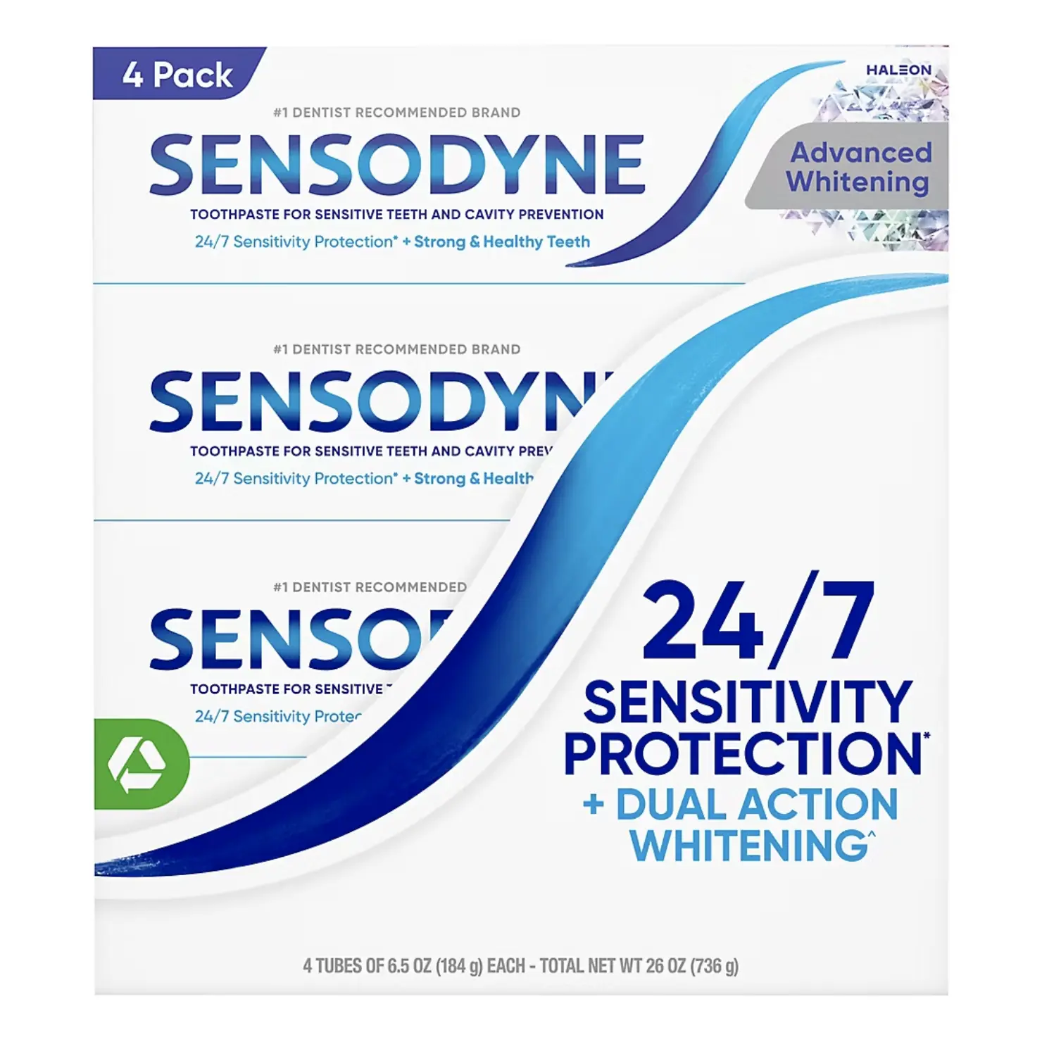 Sensodyne Advanced Whitening Toothpaste, For Sensitive Teeth and Cavity Protection, 6.5 oz 4 pk