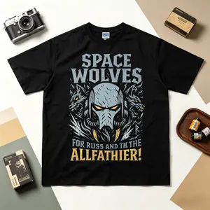 40K "Space Wolves" Vintage Oversized Tee Graphic T-shirt 100% Cotton Original Design Men's Top for Fans DTG Printing Menswear Tshirt Streetwear Tropical Crewneck Shortsleeve