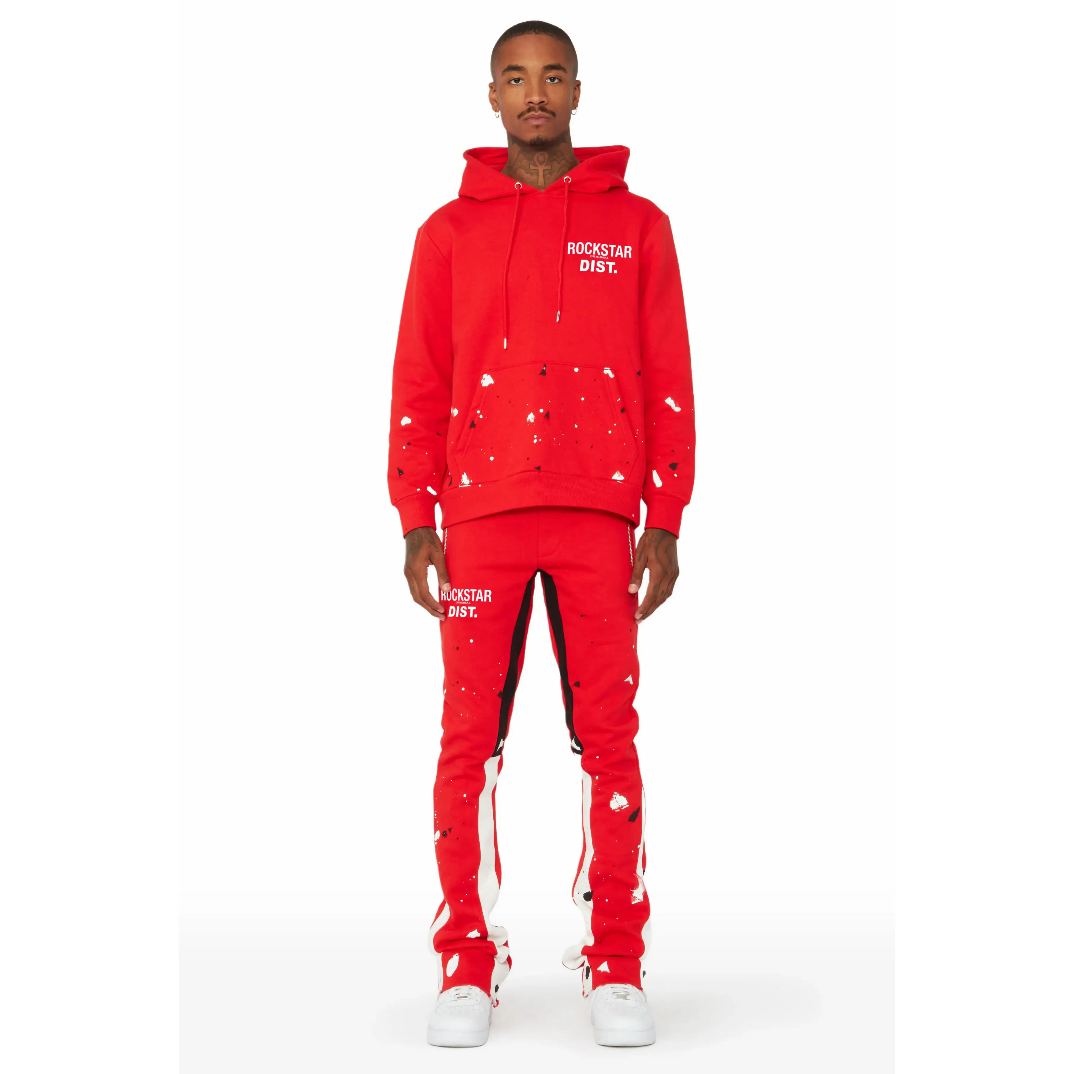 Jaco Red Hoodie Stacked Flare Pant Track Set Jaco Red Hoodie Stacked Flare Pant Track Set